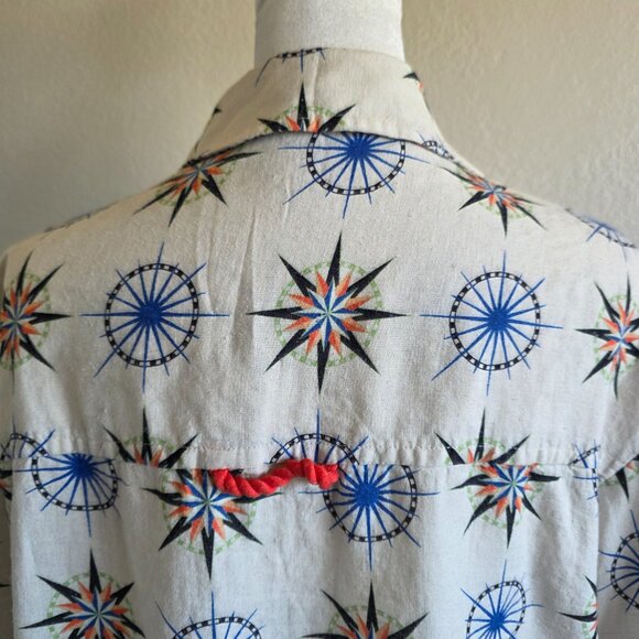 Anthropologie Compass Button Shirt Linen Blend Short Sleeve Oversized Boxy XXS - Picture 6 of 8